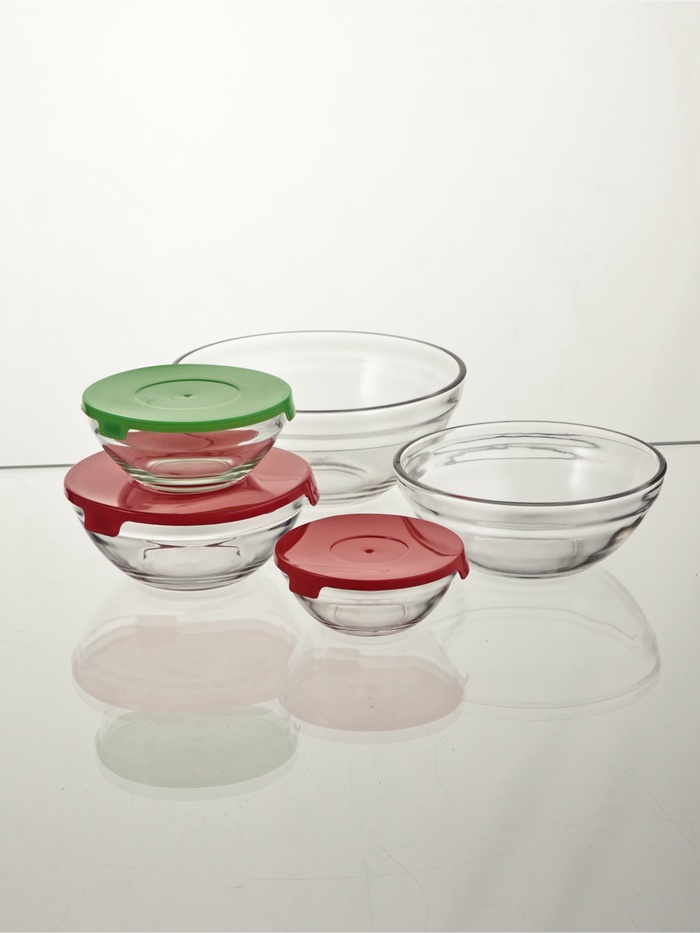 УЦЕНКА Набор салатников с крышками 5 шт: 130/200/350/500/900 мл "Классика" цвет красный - Фото 1