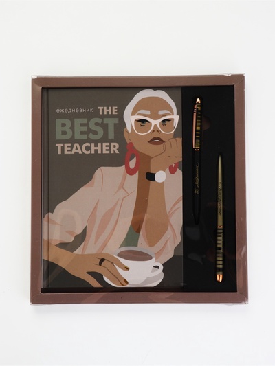УЦЕНКА Подарочный набор «The BEST TEACHER» ежедневник и 2 шт. ручки( шариковые, 1 мм, синяя, красная п