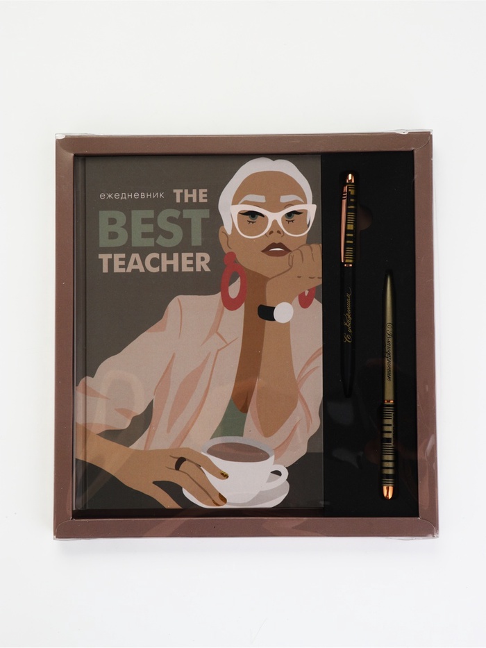 УЦЕНКА Подарочный набор «The BEST TEACHER» ежедневник и 2 шт. ручки( шариковые, 1 мм, синяя, красная п - Фото 1