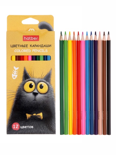 Карандаши 12цв, Hatber, заточ, трехгр, коробка, европодвес 94019