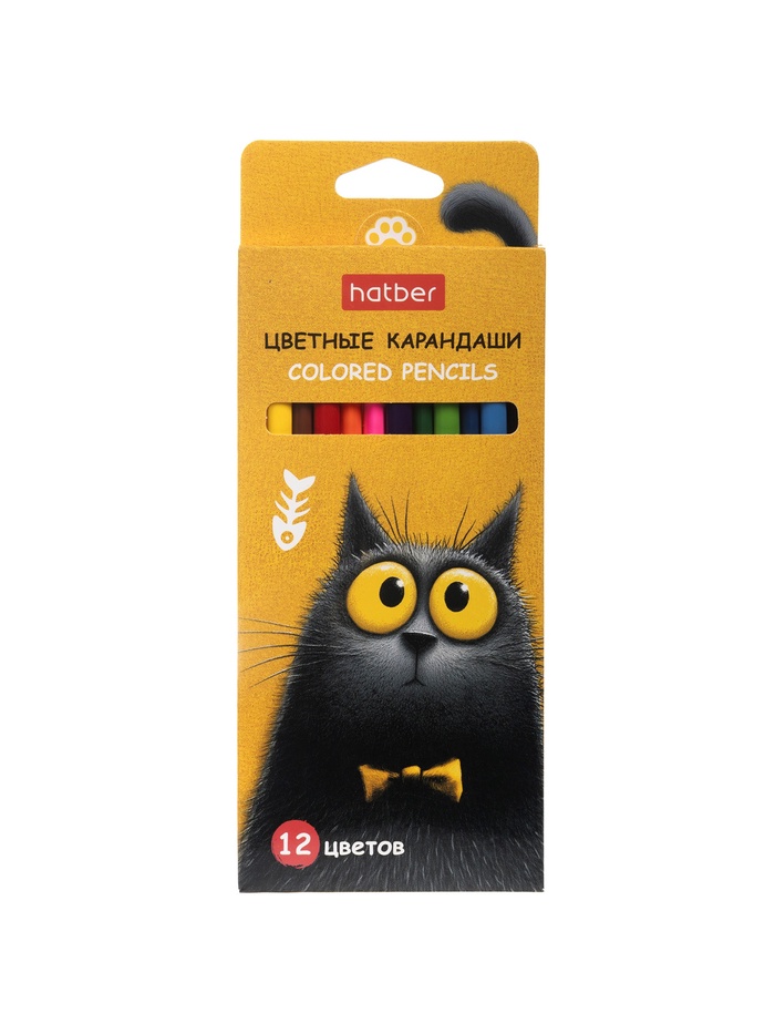 Карандаши 12цв, Hatber, заточ, трехгр, коробка, европодвес 94019
