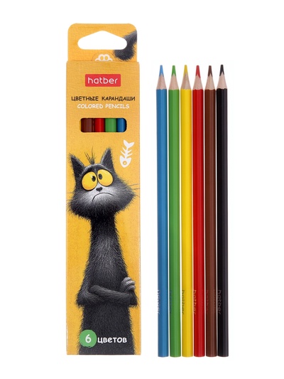 Карандаши 6цв, Hatber, заточ, трехгр, коробка, европодвес 94072