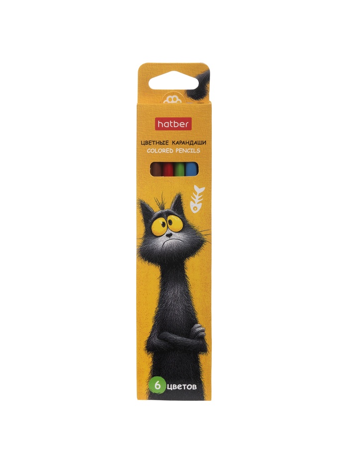 Карандаши 6цв, Hatber, заточ, трехгр, коробка, европодвес 94072