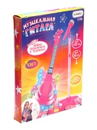 УЦЕНКА (НЕТ СТОЙКИ) Музыкальная гитара с микрофоном, звуковые и световые эффекты, розовая - Фото 2