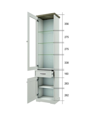 Шкаф - витрина Toscana New 1V1D1S, 588×393×2109 мм, цвет персидский жемчуг/дуб каньон