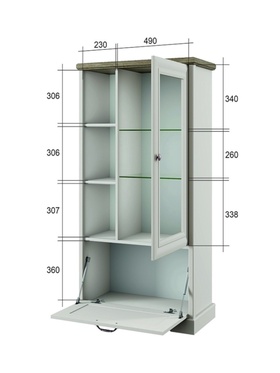 Шкаф - витрина Toscana New 1V1D3N, 816×393×1454 мм, цвет персидский жемчуг/дуб каньон