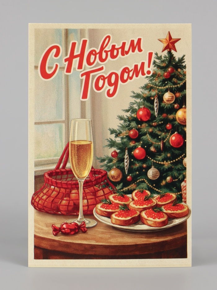 Почтовая карточка «С Новым годом», новогодний стол 10 × 15 см