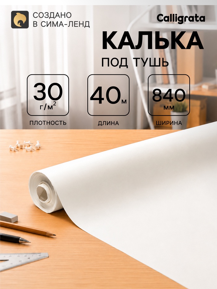 Калька под тушь 840 мм в рулоне 40 м, 30 г/м²