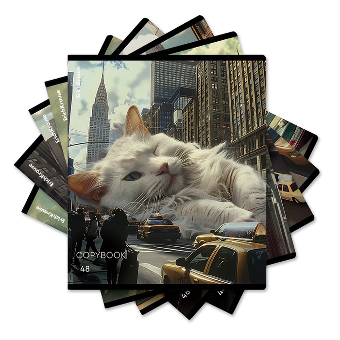Тетрадь 48 листов в клетку Erichkrause Big City Cats, обложка мел картон, глянц лам, МИКС
