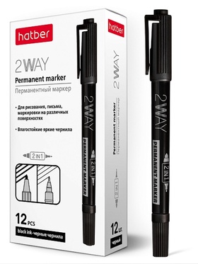 PM_060847 Маркер перманентный ДУО Двухсторонний 1 mm/0,5 mm закруг пишущий узел Черный