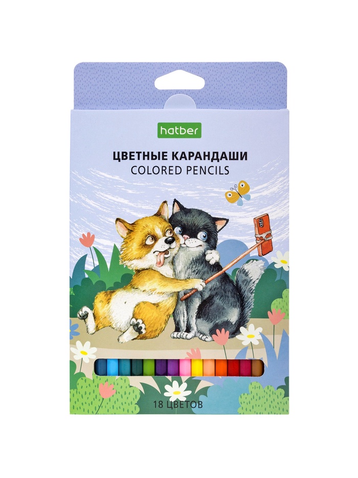 Карандаши 18цв, ЭКО, Пэтс стори, Hatber, заточ, коробка, европодвес 66255
