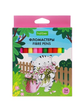 Фломастеры 24цв, Hatber, ЭКО, Приключения кота Пирожка, карт.уп, европодвес 66362