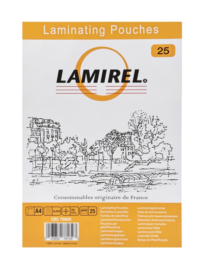 Пленка д/ламинирования A4 75мкм 25шт, глянцевая, Lamirel - Фото 1