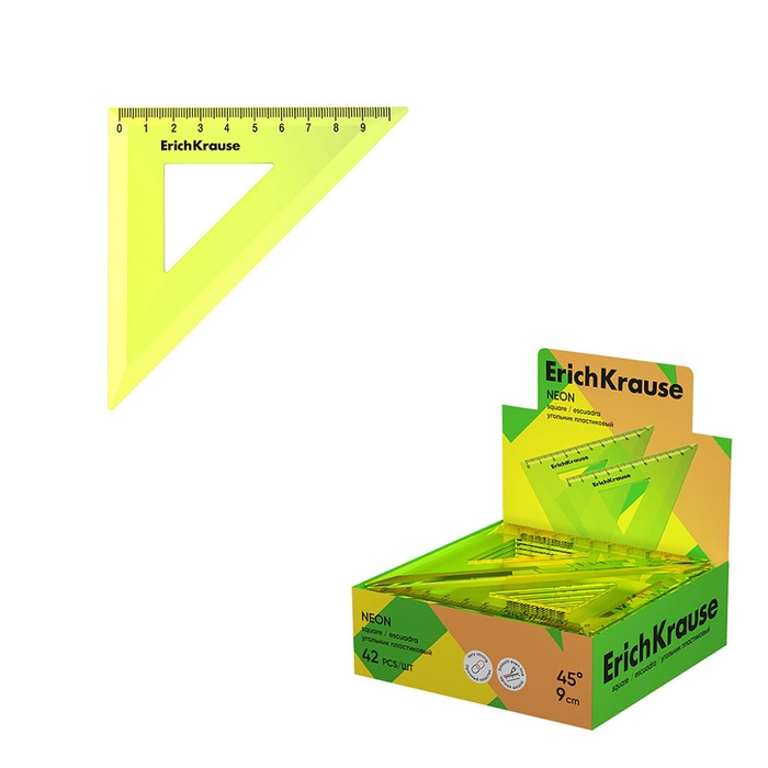 Угольник пластиковый ErichKrause Neon, 45°/9см, желтый