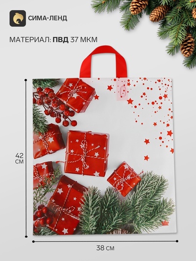 Пакет полиэтиленовый с петлевой ручкой «Время подарков», 42×38 см, 37 мкм