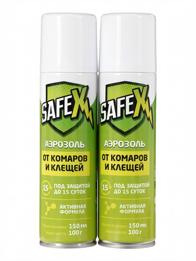 Аэрозоль акарицидно-репеллентный от клещей и комаров, SAFEX, 150 мл, 2 шт.