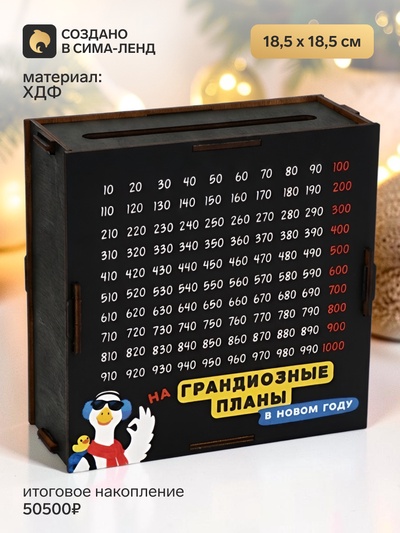 Копилка деревянная «На грандиозные планы в нг» 18.5×18.5 см