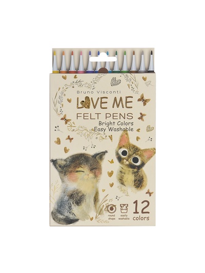 Фломастеры 12цв, "LOVE ME. Милый котик", BrunoVisconti карт уп, вент колп, европод