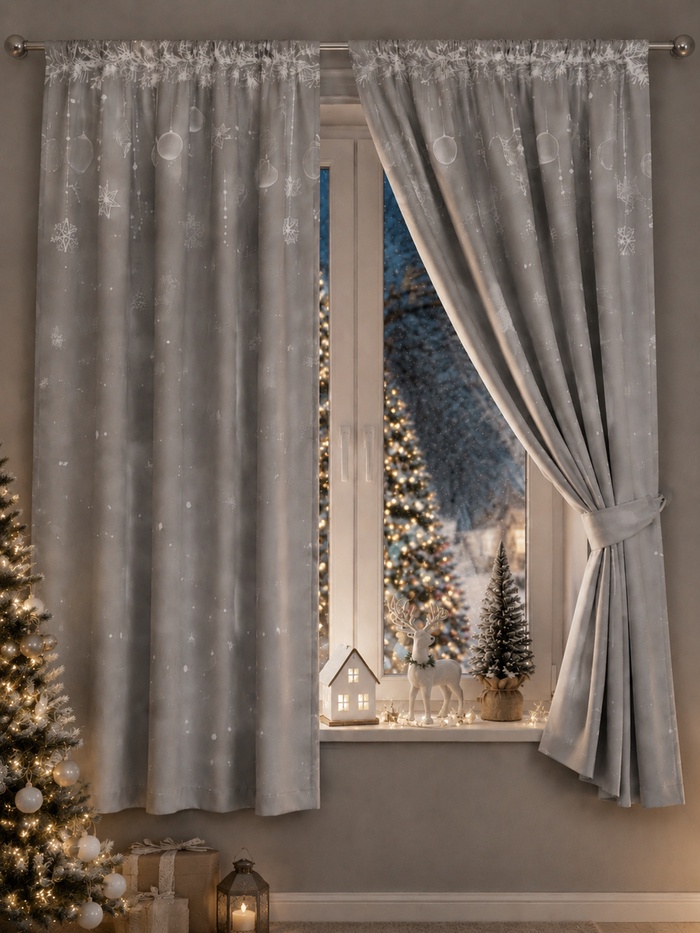 Комплект штор для кухни с подхватами «Гирлянда», 145×180 см - 2 шт., габардин