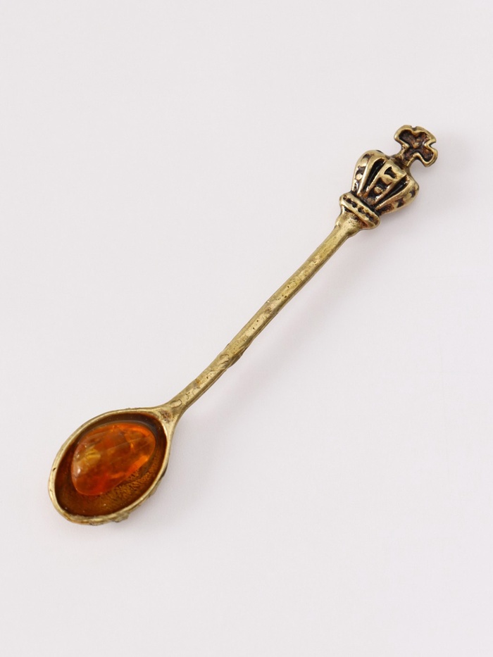 Сувенир кошельковый Царская Ложка (большая), латунь, янтарь
