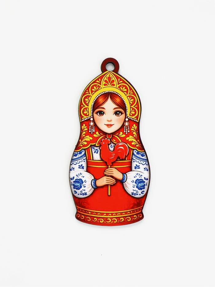 Елочная игрушка деревянная «Матрешка», 48×99 мм - Фото 1