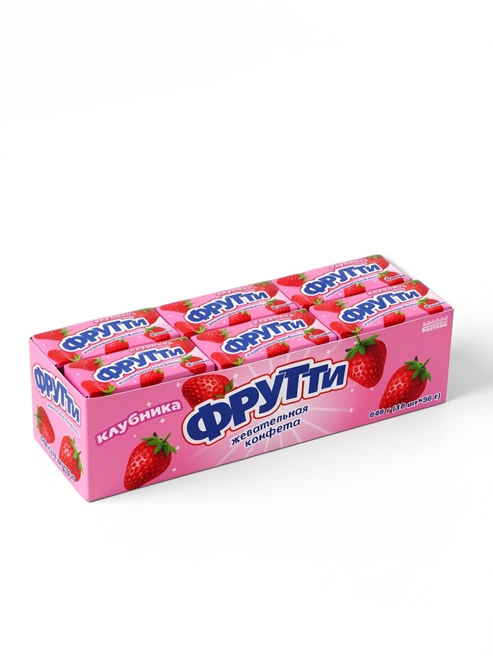 Жевательная конфета Фрутти, вкус: клубника, в дисплей-боксе, 24×18×36 г