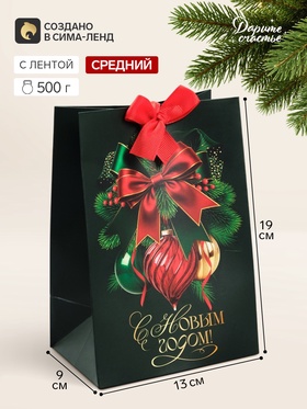 Пакет подарочный с лентой «С Новым годом», 13×19×9 см
