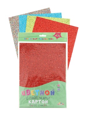 Цветной картон с пайетками «Битое стекло 2», 4 л., 4 цв.