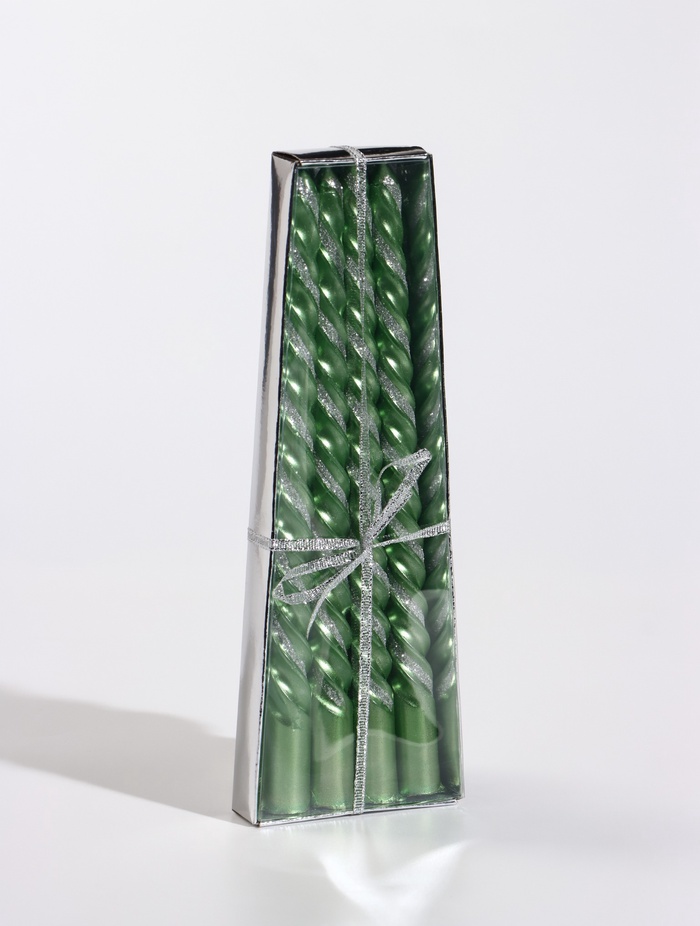 Свечи витые, 1.5×20 см, 4 шт., полоска, зелёный металлик