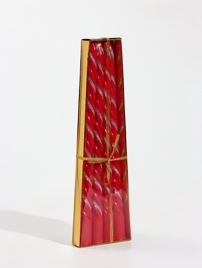 Свечи витые, 1.7×25 см, 4 шт., полоска, красный с серебром