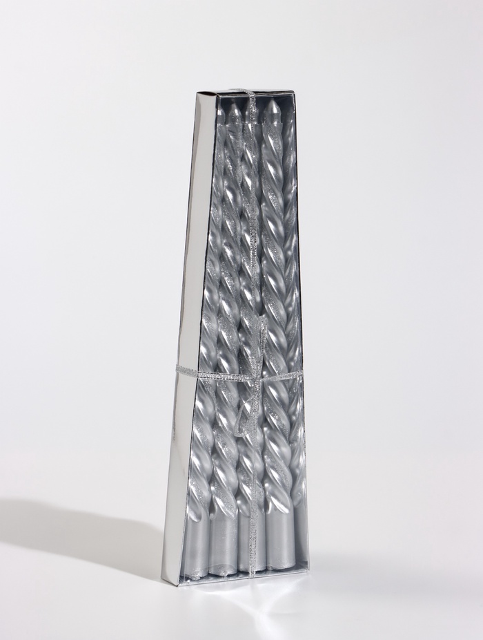 Свечи витые, 1.7×25 см, 4 шт., полоска, серебро - Фото 1