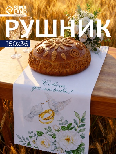Рушник «Голуби любви», 150×36 см, белый