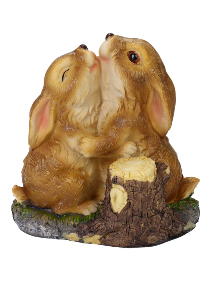 Садовая фигура из полистоуна «Зайцы на пеньке» 20×15×20 см