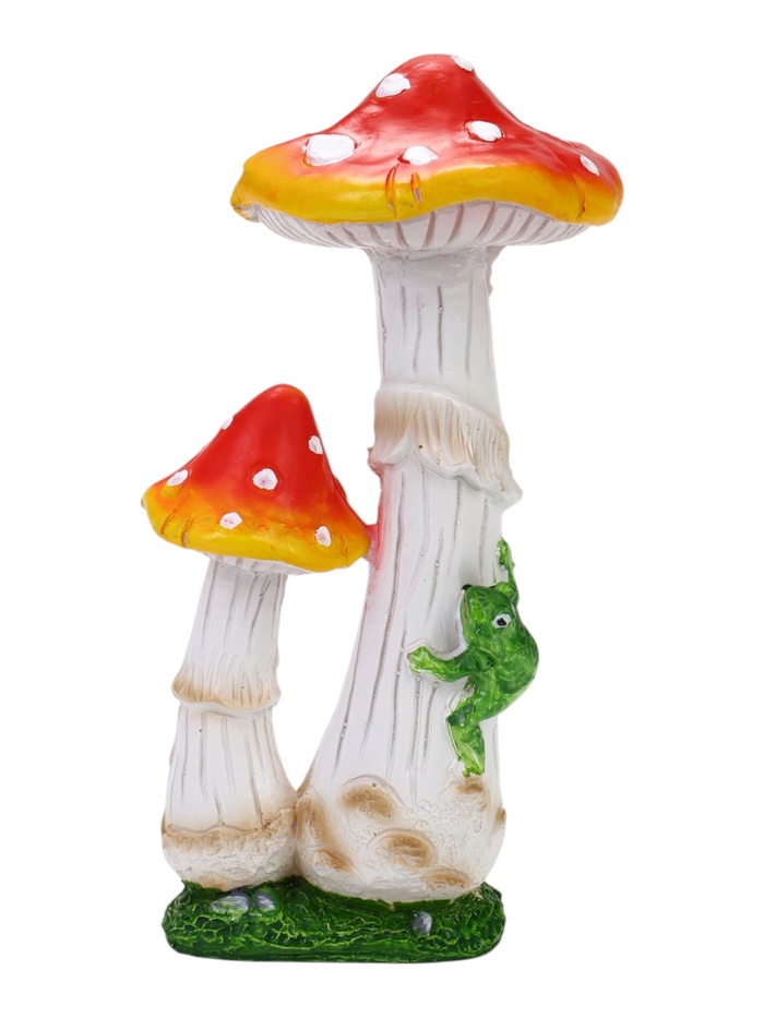 Садовая фигура из полистоуна «Мухомор с лягушкой», 13×13×32 см