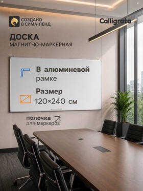 Доска магнитно-маркерная 120×240 см, с полочкой, в алюминевой рамке, CALLIGRATA