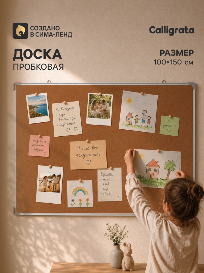 Доска пробковая, 100×150 см, в алюминиевой рамке, CALLIGRATA