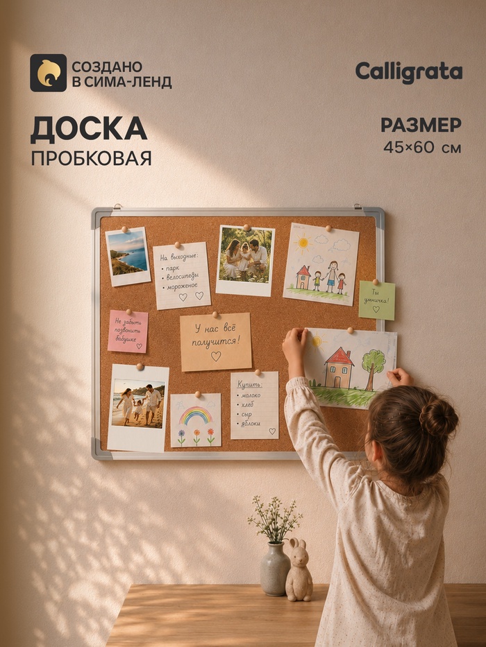 Доска пробковая 45×60 см, в алюминиевой рамке, CALLIGRATA