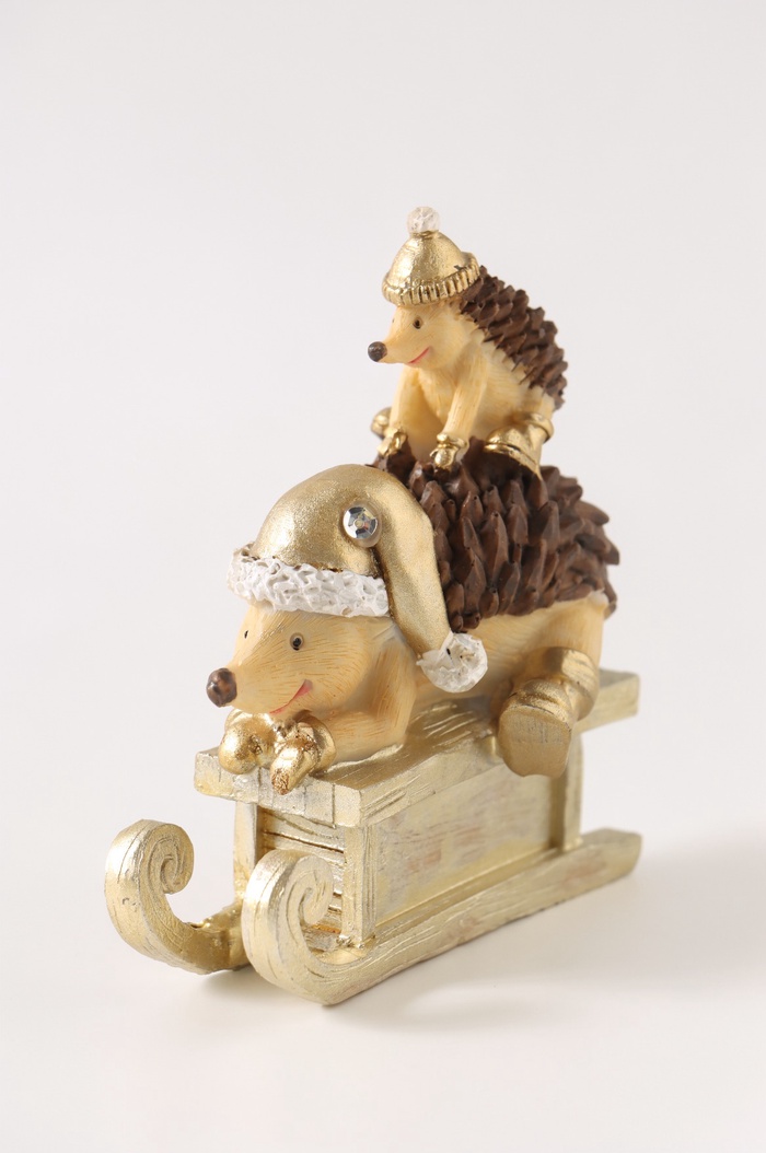 Фигурка новогодняя «Ёжики в колпаках», 10 см, полистоун