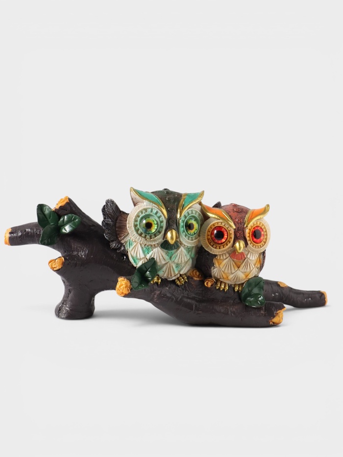 Фигурка декоративная «Два филина на коряге», полистоун, 19.8×7.5×8 см