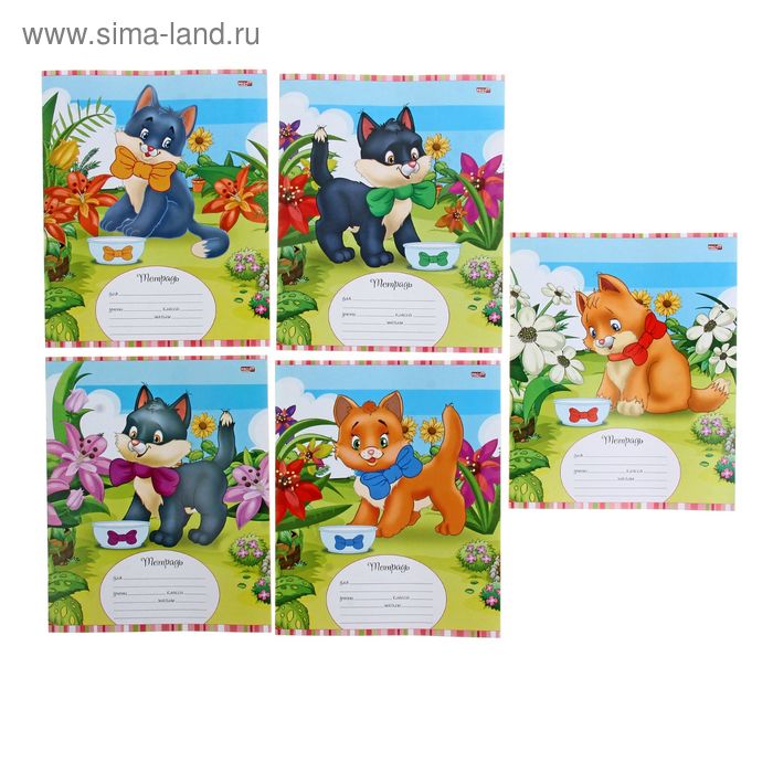 Тетрадь 12 листов линейка "Рисованные котята", обложка картон хромэрзац, 5 видов МИКС - Фото 1
