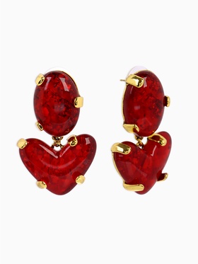 Серьги «Сердце» винтаж, красные в золоте