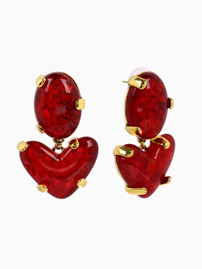 Серьги «Сердце» винтаж, красные в золоте