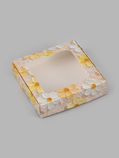 Коробка подарочная самосборная с окном «Цветы», 13×13×3 см