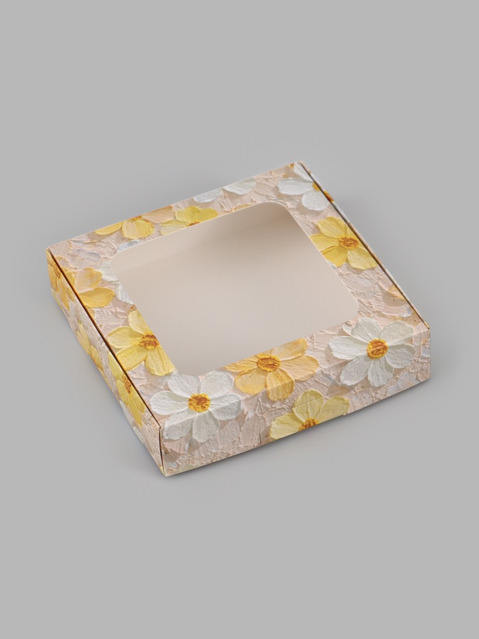 Коробка подарочная самосборная с окном «Цветы», 13×13×3 см - Фото 1