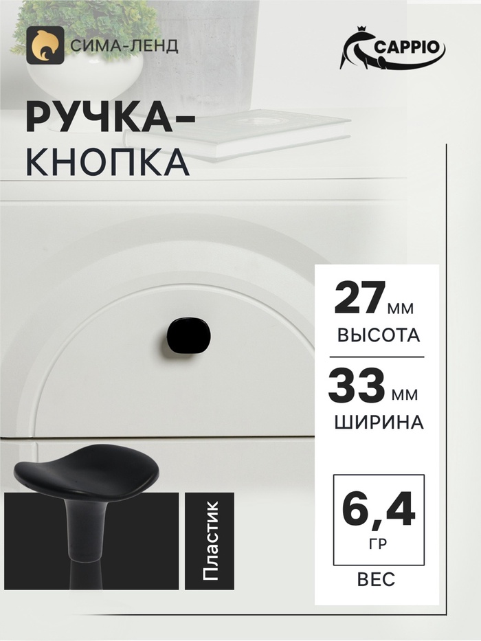 Ручка кнопка CAPPIO RK002, чёрная, набор 10 шт.