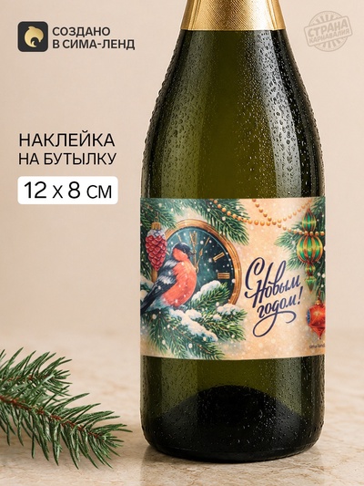 Наклейка на бутылку «С Новым годом. Птичка», 12×8