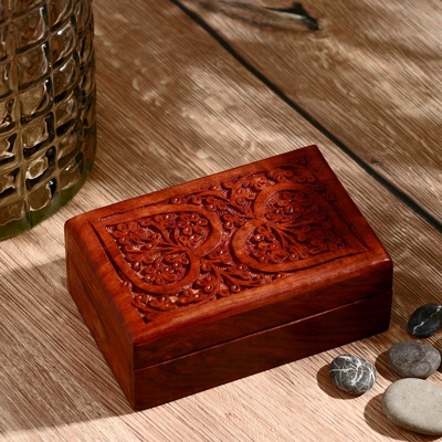 УЦЕНКА Шкатулка дерево резная «Два сердца» 15×10×6.5 см