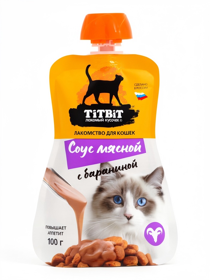 Лакомство для кошек TitBit соус мясной с бараниной, 100 г