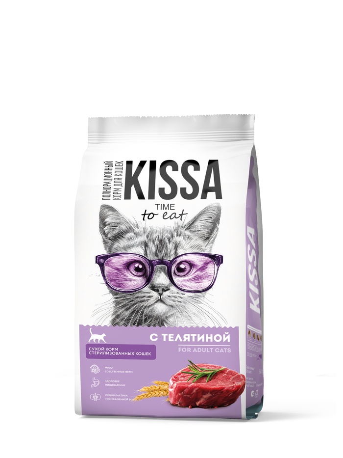 Сухой корм для стерилизованных кошек KISSA, с телятиной, полнорационный, 1.5 кг - Фото 1