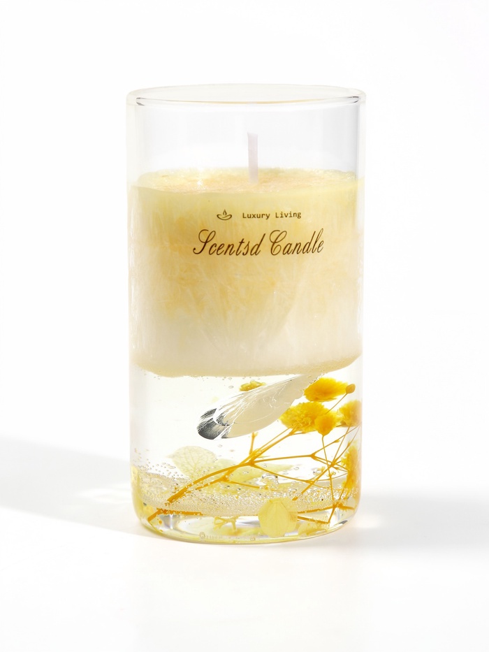 Свеча гелевая в стакане «Ледяной покров», с парафином, 6×6×11.5 см, жёлтый, 6 ч - Фото 1